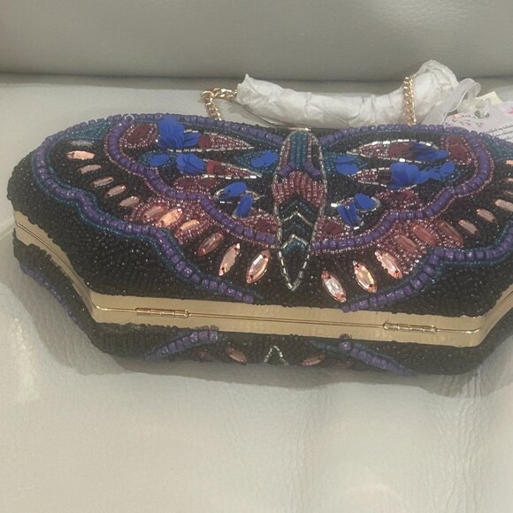 Made in India RARE Beaded Butterfly Handbag Viral Tik Tok Clutch Crossbody NWT - Picture 3 of 4